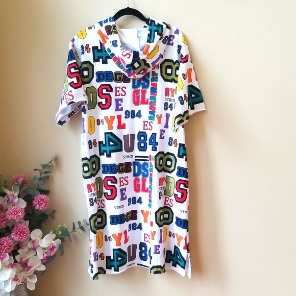 Multi Colored Lettered/ Numbered Hooded Sweater Dress - Picture 5 of 8